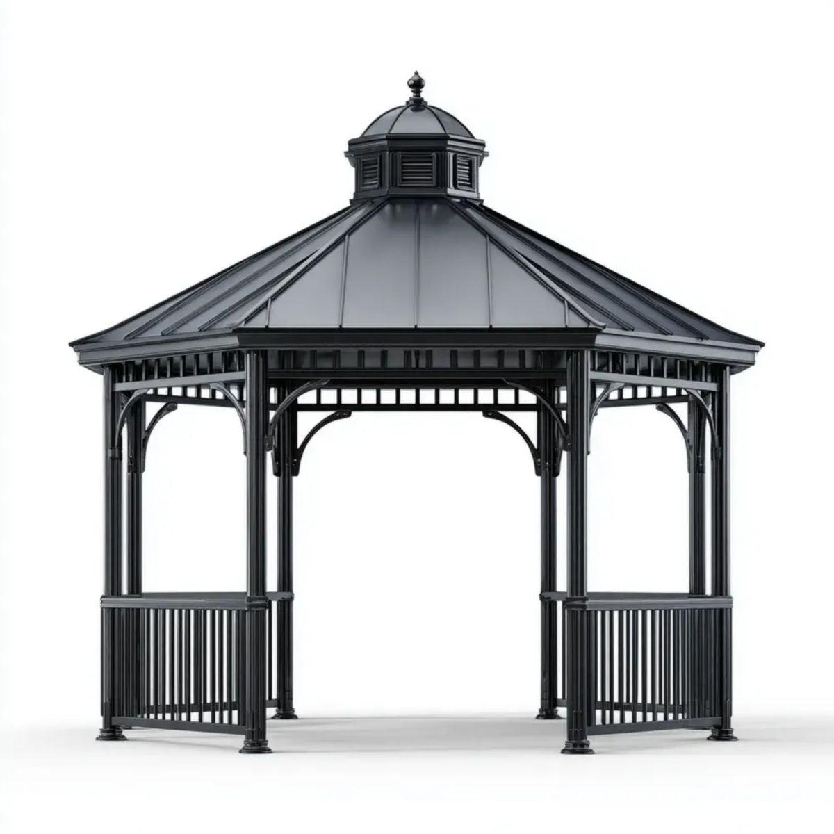 Altana lub pergola, Czarny ogród z drewnianą stalą 300 x 300 x 300 cm z sztywnym dachem