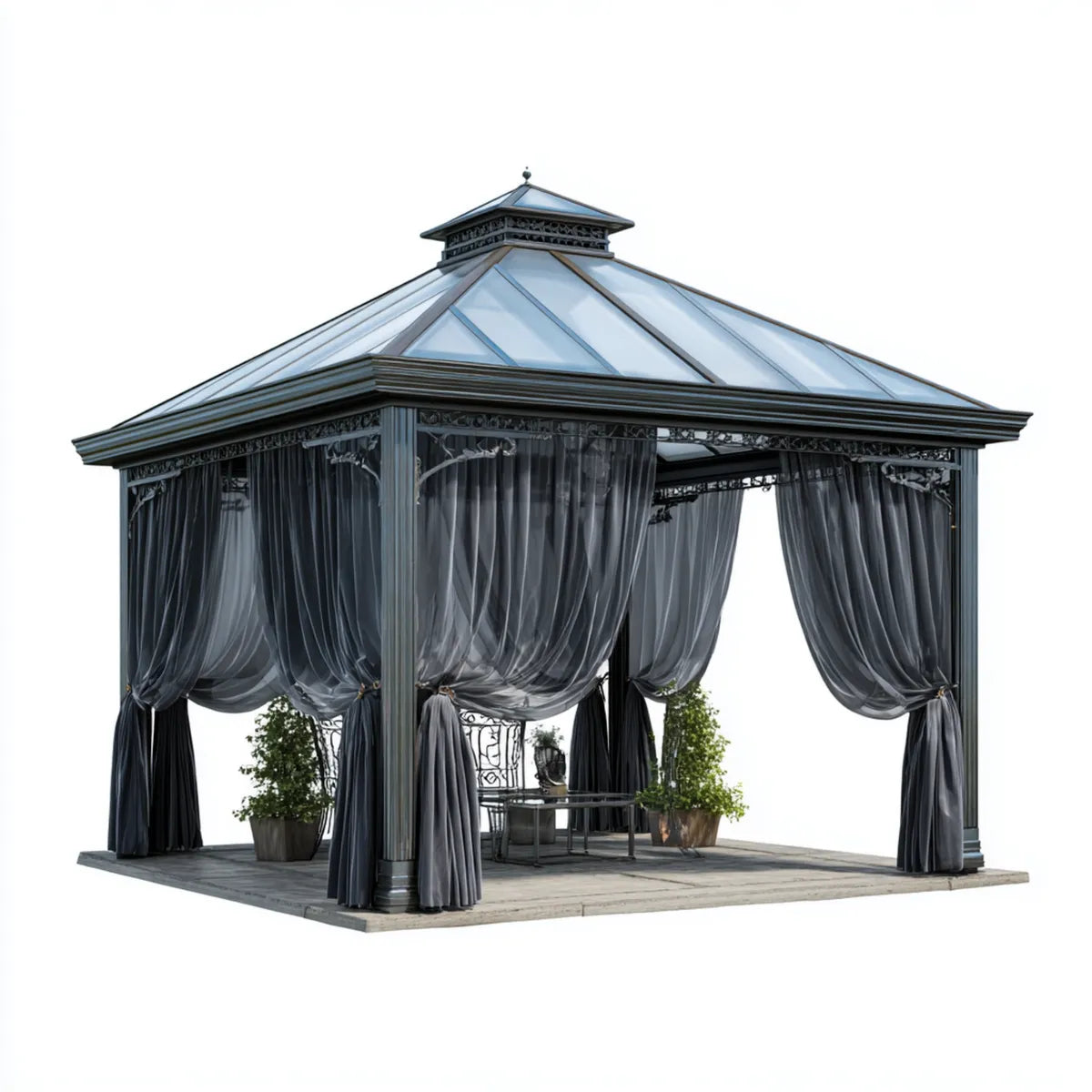Altana lub pergola, Kwadrat antracyt ogród Gazebo 400 x 400 x 330 cm w aluminium i poliwęglanie