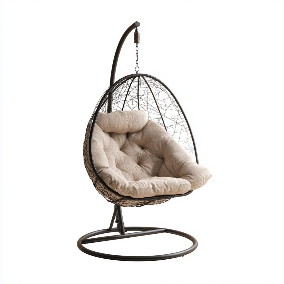 Hamak lub fotel wiszący, Wiszące krzesło z ramą Czarny Beżżar 95 x 95 x 195 cm Stal Poliester Oval