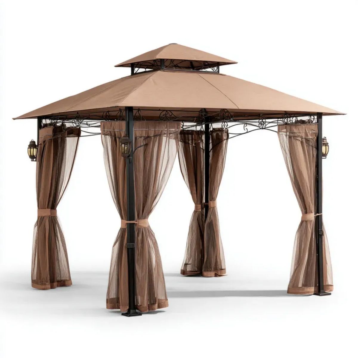 Altana lub pergola, Ogród na zewnątrz Suitard Pavilion 3 x 3 m Brązowa i czarna stal Suitare z podwójnym sufitem wentylowanym i zasłon