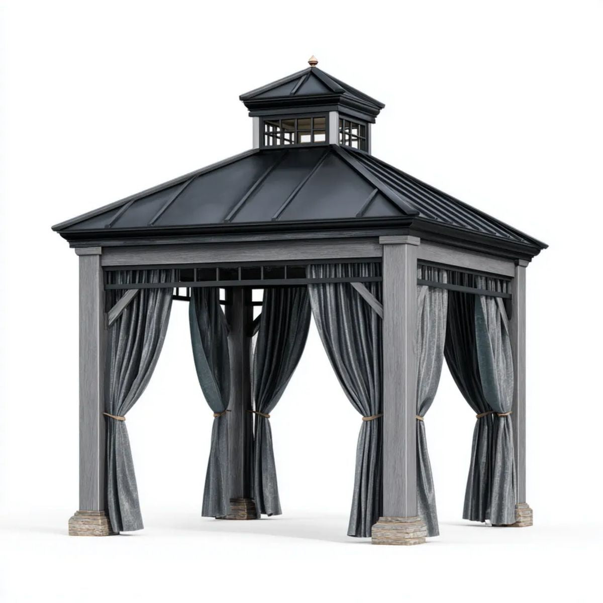 Altana lub pergola, Ogród Pawilon Plac na zewnątrz Plac szary antracyt i czarny aluminium aluminiowy i stal aluminiowa z poliestrowych zasłon, 300 x 300 x 350 cm