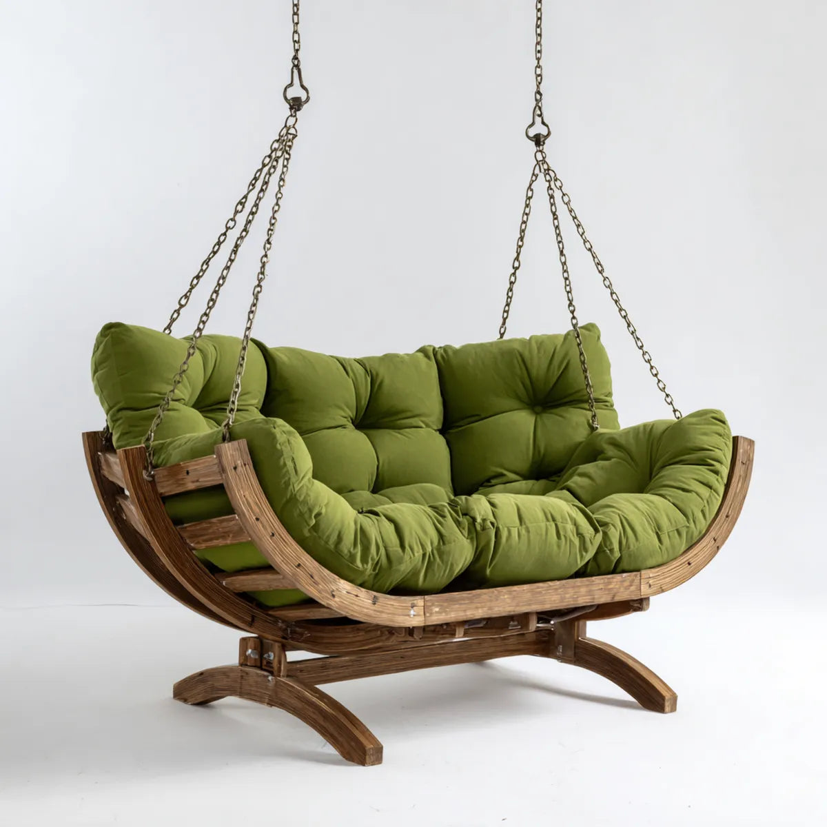 Hamak lub fotel wiszący, Wisząca sofa z zieloną ramą 200 x 120 x 180 cm z litego drewna sosnowego dla 2 osób