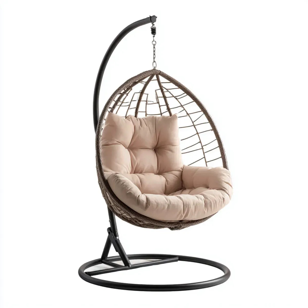 Hamak lub fotel wiszący, Krzesło wiszące z bagażnikiem Brązowy Beige 105 x 95 x 195 cm stali PE- Rattan Oval
