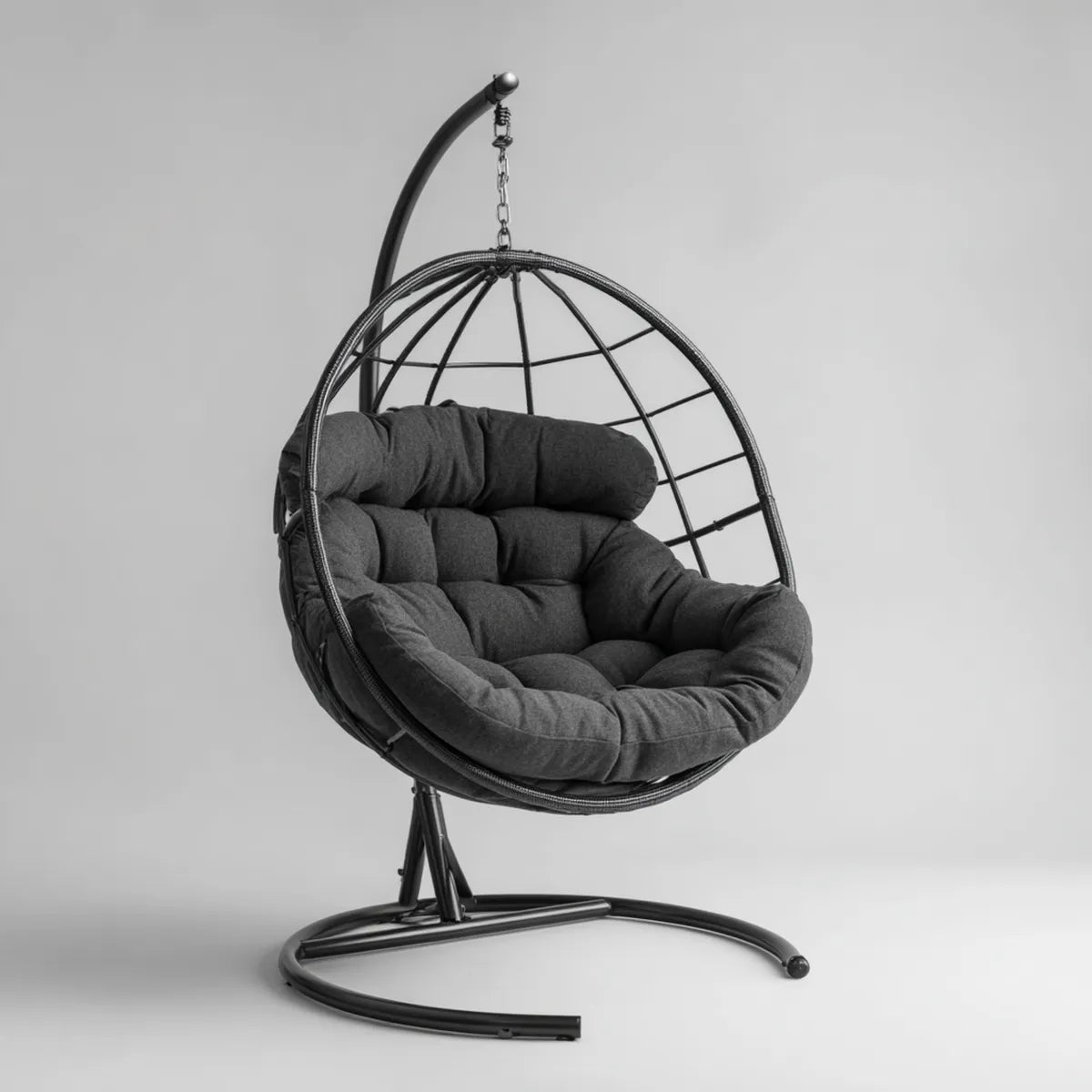 Hamak lub fotel wiszący, Wiszące krzesło z ramą Czarny antracyt stalowy poliester Egg kształt 95 x 95 x 195 cm