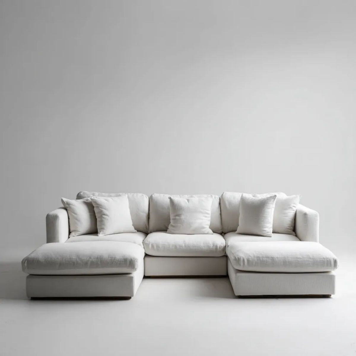 Sofa, 3-osobowa modułowy sofa w kolorze białym, off- biały poliester z poduszkami, 300 x 105 x 82 cm