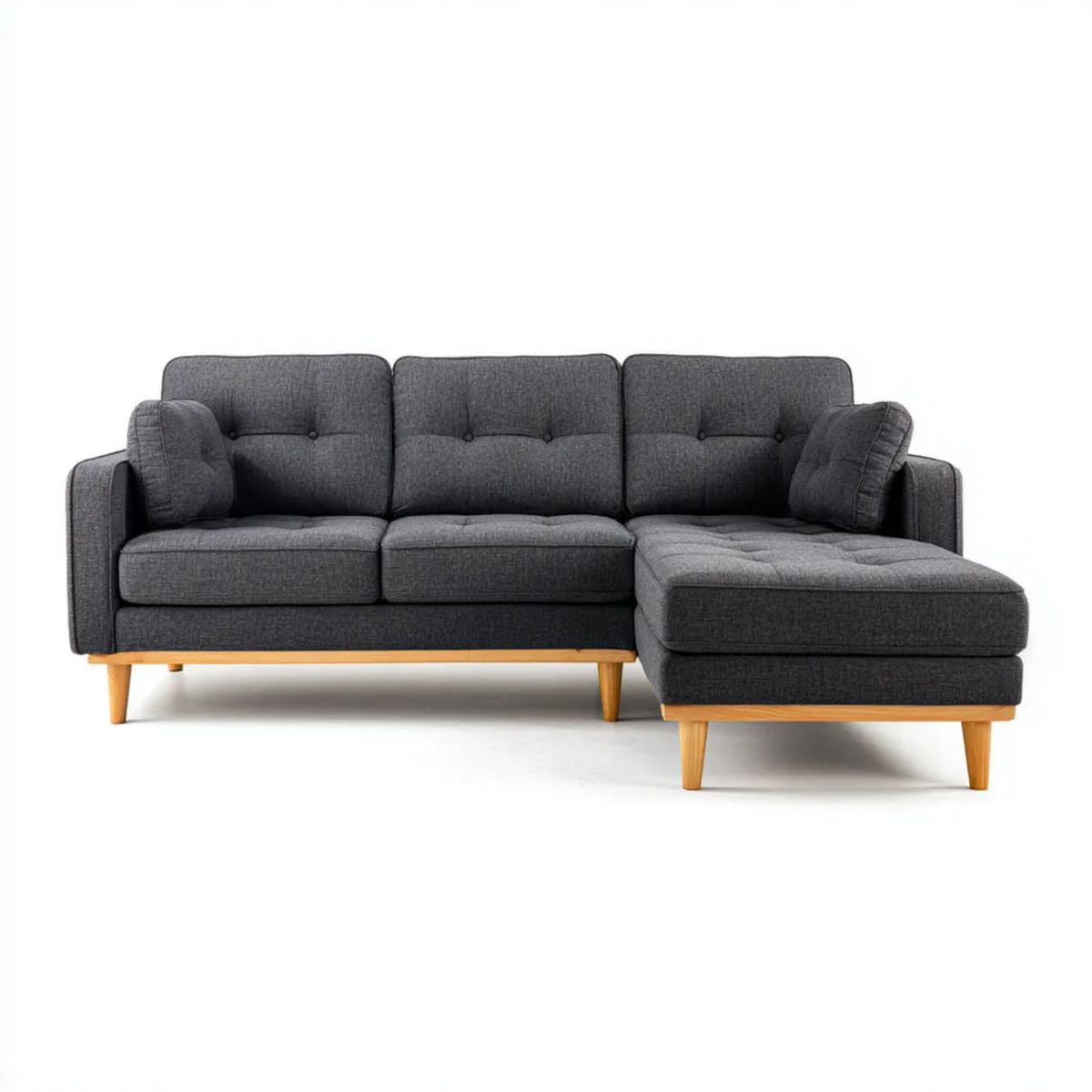 Sofa, 3-osobowa poliester niebieski ciemnoszary sofa z litego drewna nogi, 230 x 150 x 84 cm