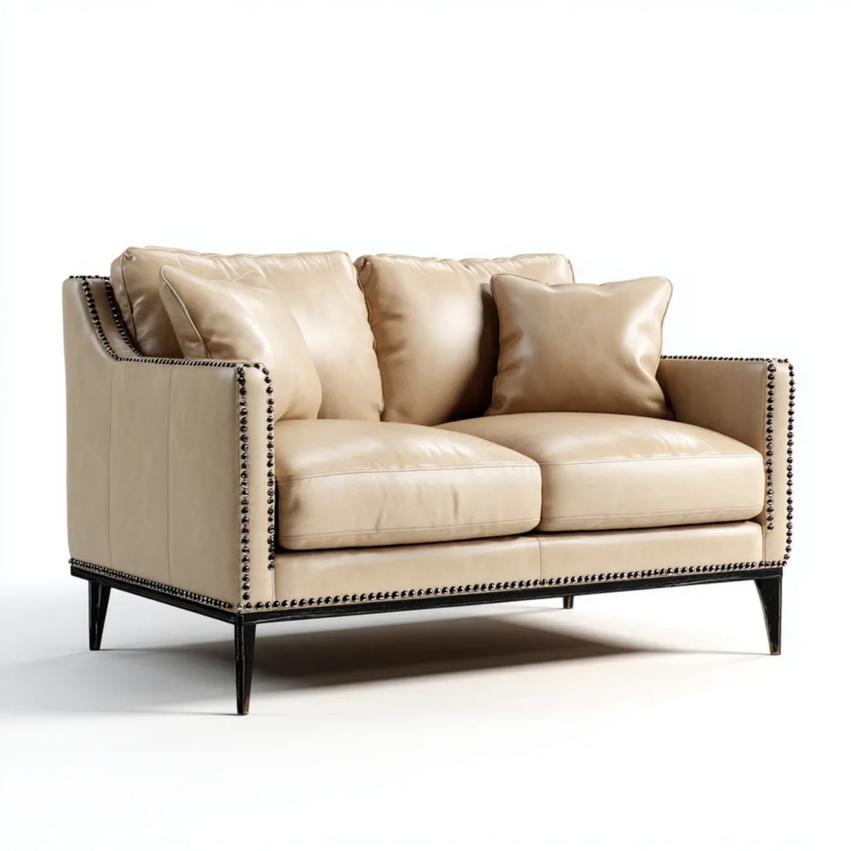 Sofa, 2 prostokątna beżowa sofa w poliuretanowej skórze i czarnym metalu, 160 x 90 x 85 cm