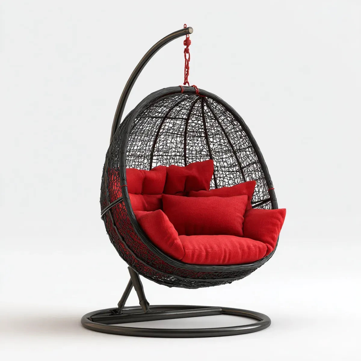 Hamak lub fotel wiszący, Zawieszony fotel z ramą Czarna czerwień wykonana ze stali rattanowej PE i poliestru 105 x 105 x 195 cm