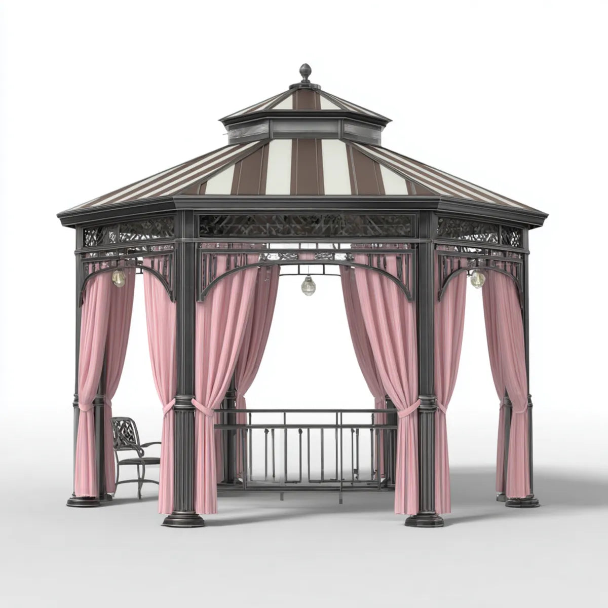 Altana lub pergola, Czarny i różowy ośmiokątny ogród Gazebo 400 x 400 x 350 cm w stali i poliestrze