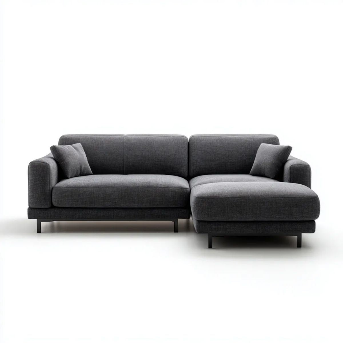 Sofa, 3-osobowa sofa w kolorze ciemnoszarym tkanina z szezlongiem 260 x 160 x 85 cm