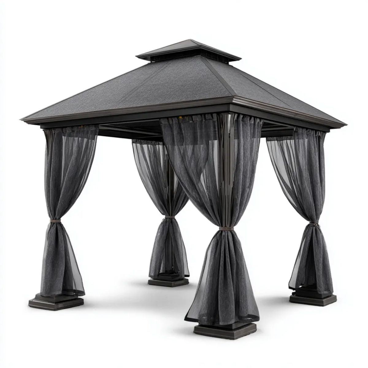 Altana lub pergola, Czarny kwadratowy ogród tonnale w stali stołowej i poliester 300 x 300 x 290 cm z zasłonami