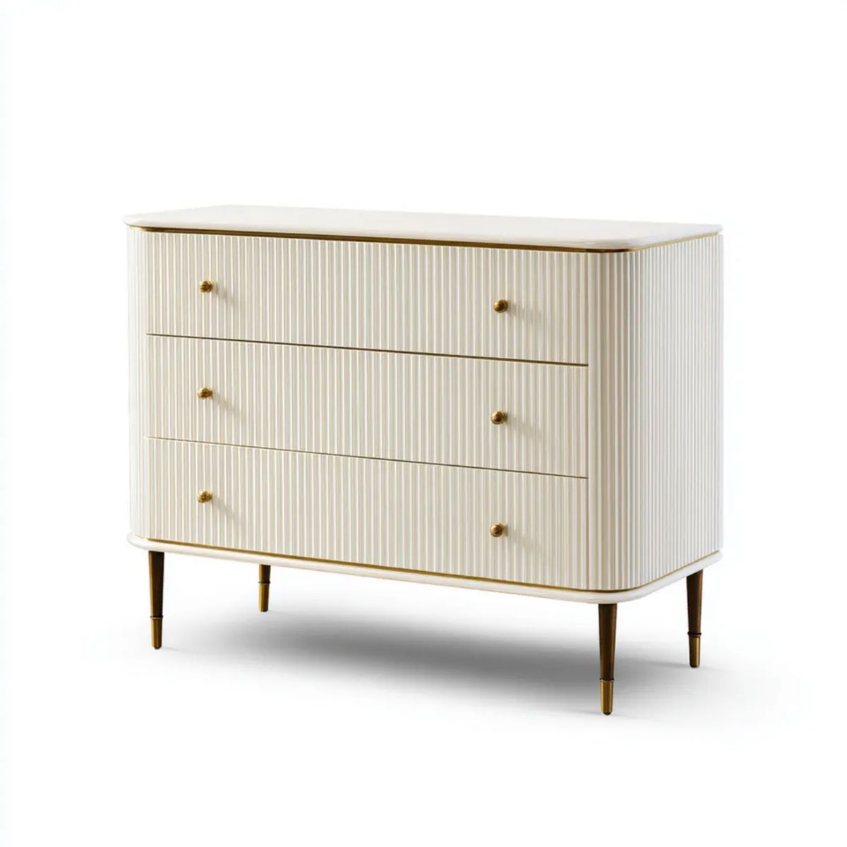 Komoda, XXX3- szuflada w kremie i w złocie Bialwhite MDF, 120 x 45 x 85 cm
