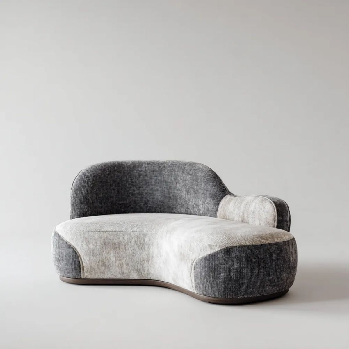 Sofa, Meridian 1-osobowa w kolorze jasnoszarym poliester i ciemnoszary, 150 x 100 x 72 cm, zaokrąglony kształt prostokątna