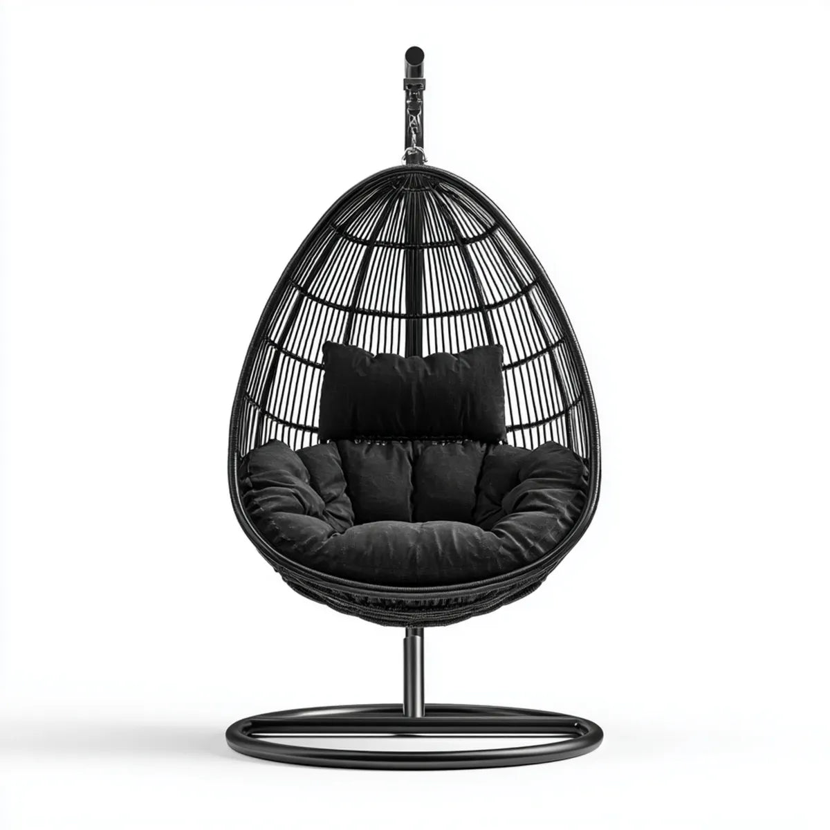 Hamak lub fotel wiszący, Wiszące krzesło z ramą czarną 105 x 105 x 200 cm stali rattan PE kształt kropli