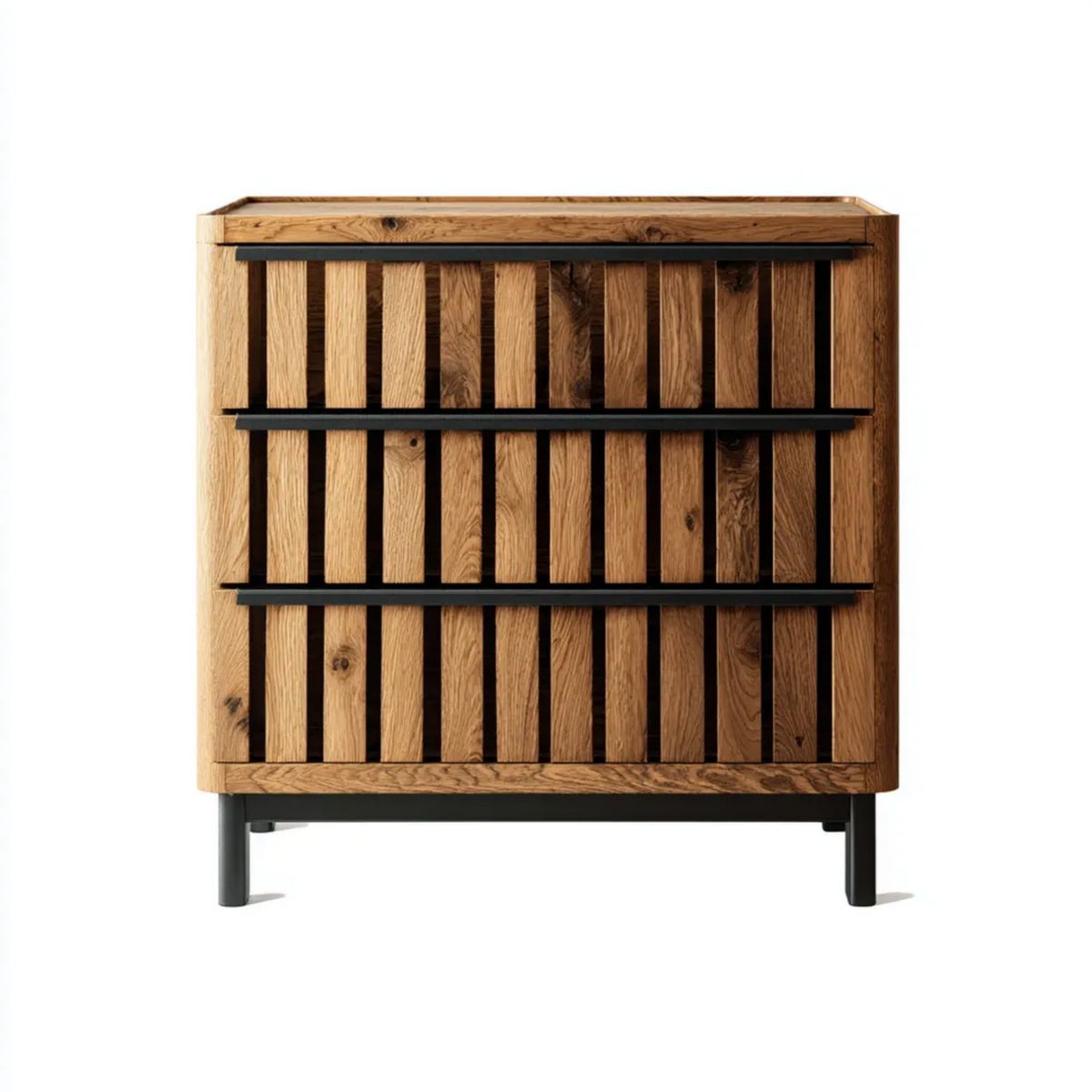 Komoda, Prostokątny komfort 3 szuflady w drewnie i czarnej stali 90 x 45 x 100 cm