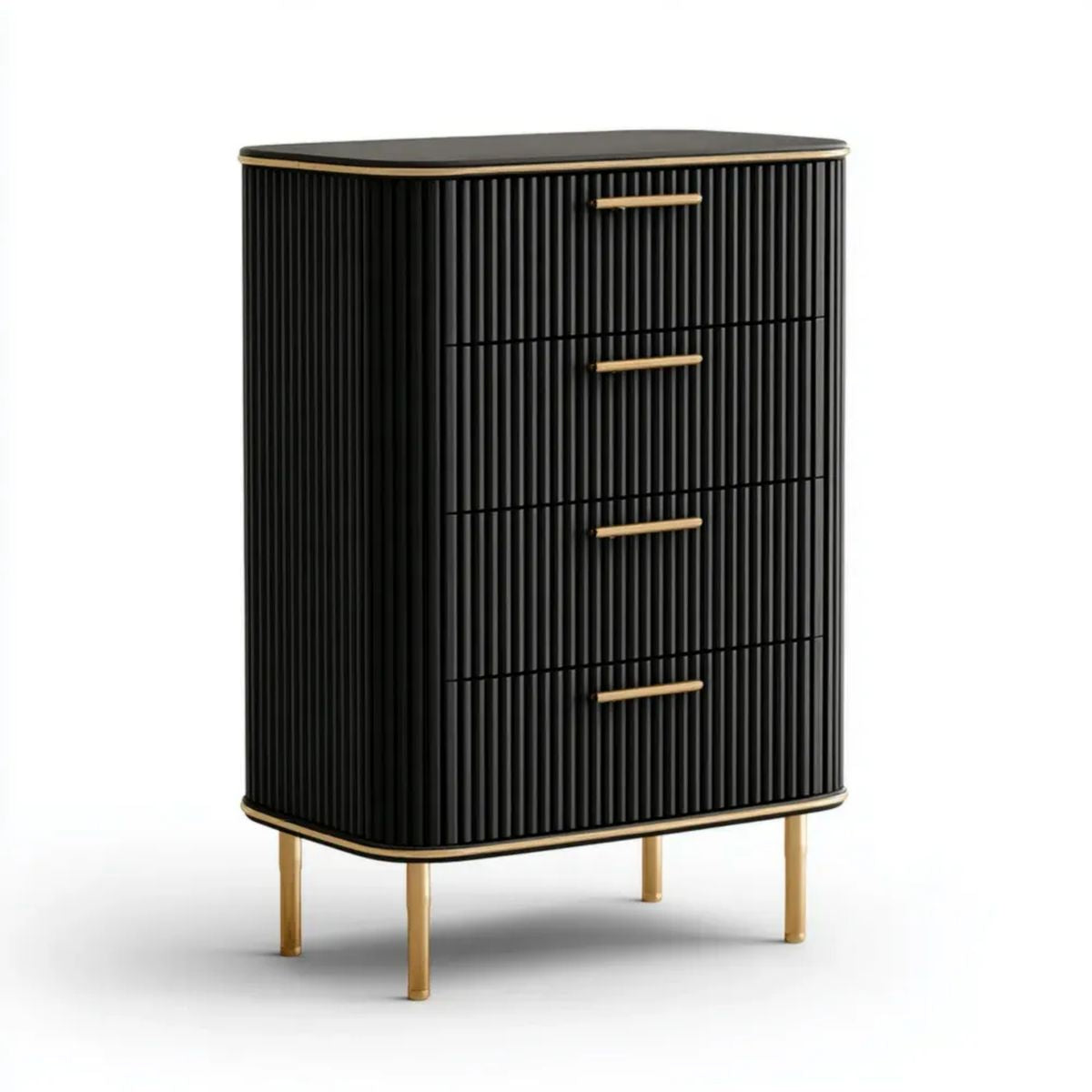 Komoda, 4 szuflady czarne w MDF i stali hartowanej, 80 x 40 x 120 cm