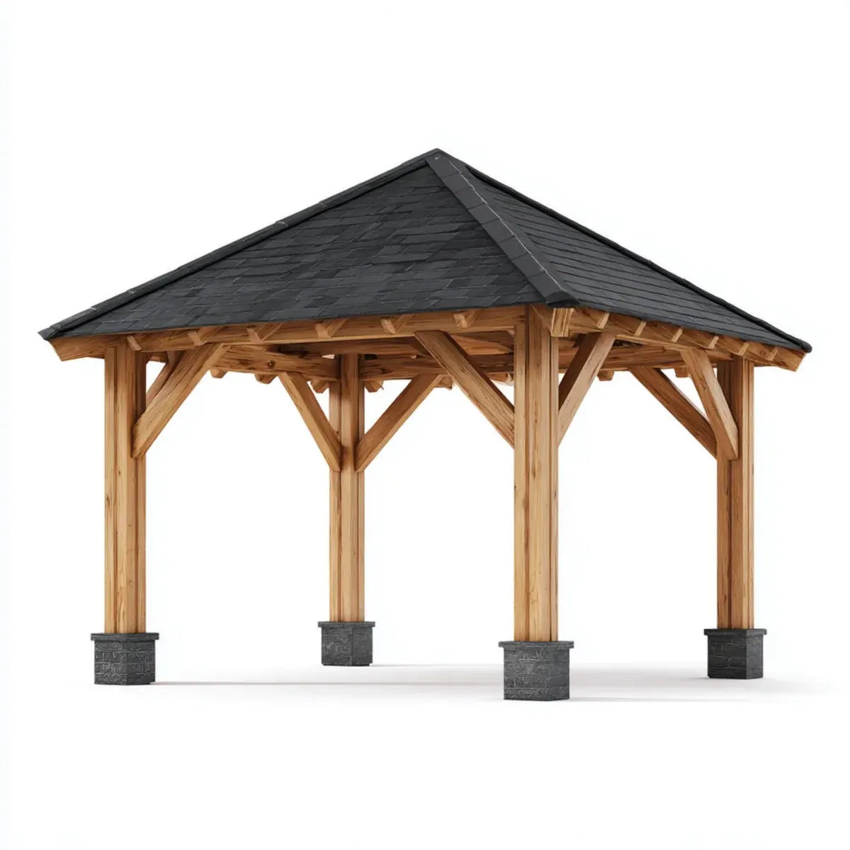 Altana lub pergola, Kwadrat ogród altana brązowy i czarny 400 x 400 x 330 cm w litym drewnie sosnowym z dachem w pawilonie