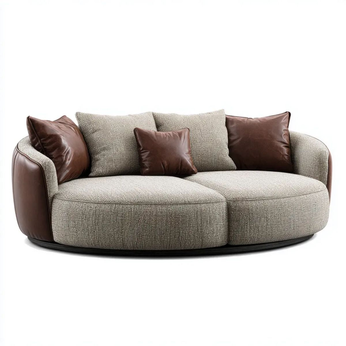 Sofa 2 Barwnikowo szary i brązowy w poliestrze i PU, Zaokrąglony kształt prostokątna, 210 x 100 x 78 cm