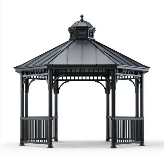 Altana lub pergola, Czarny ogród z drewnianą stalą 300 x 300 x 300 cm z sztywnym dachem