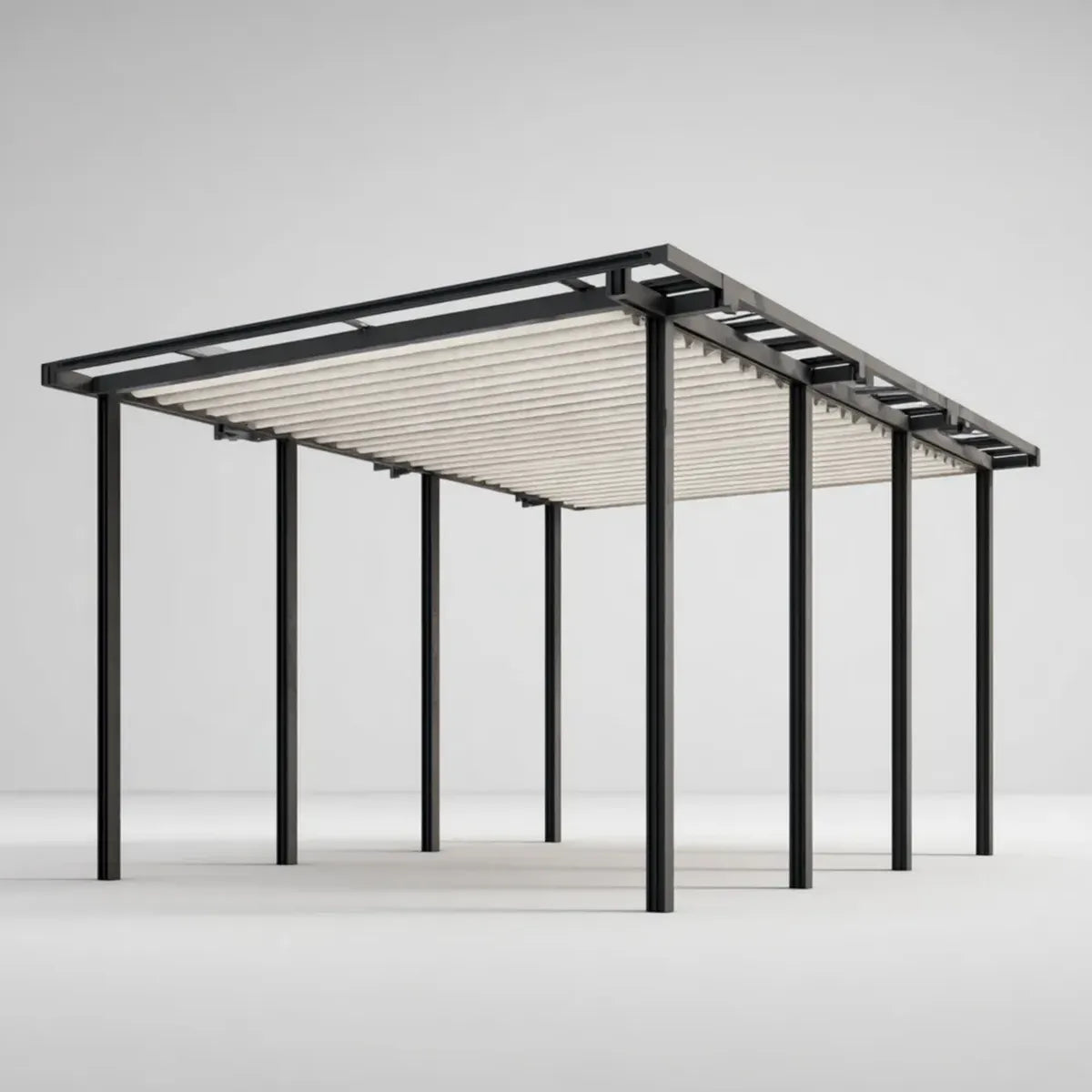 Altana lub pergola, Czarny ogród pergola z białą ściereczką przesuwną 400 x 300 x 230 cm w aluminiowym i prostokątnym poliestrze