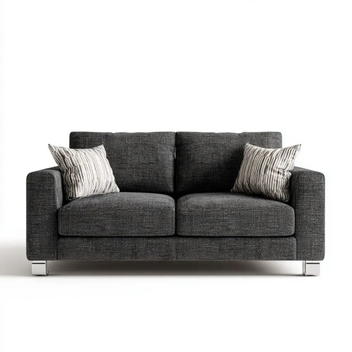 Sofa, 2-osobowa sofa w poliestrowej szarej z poduszkami, 190 x 90 x 85 cm