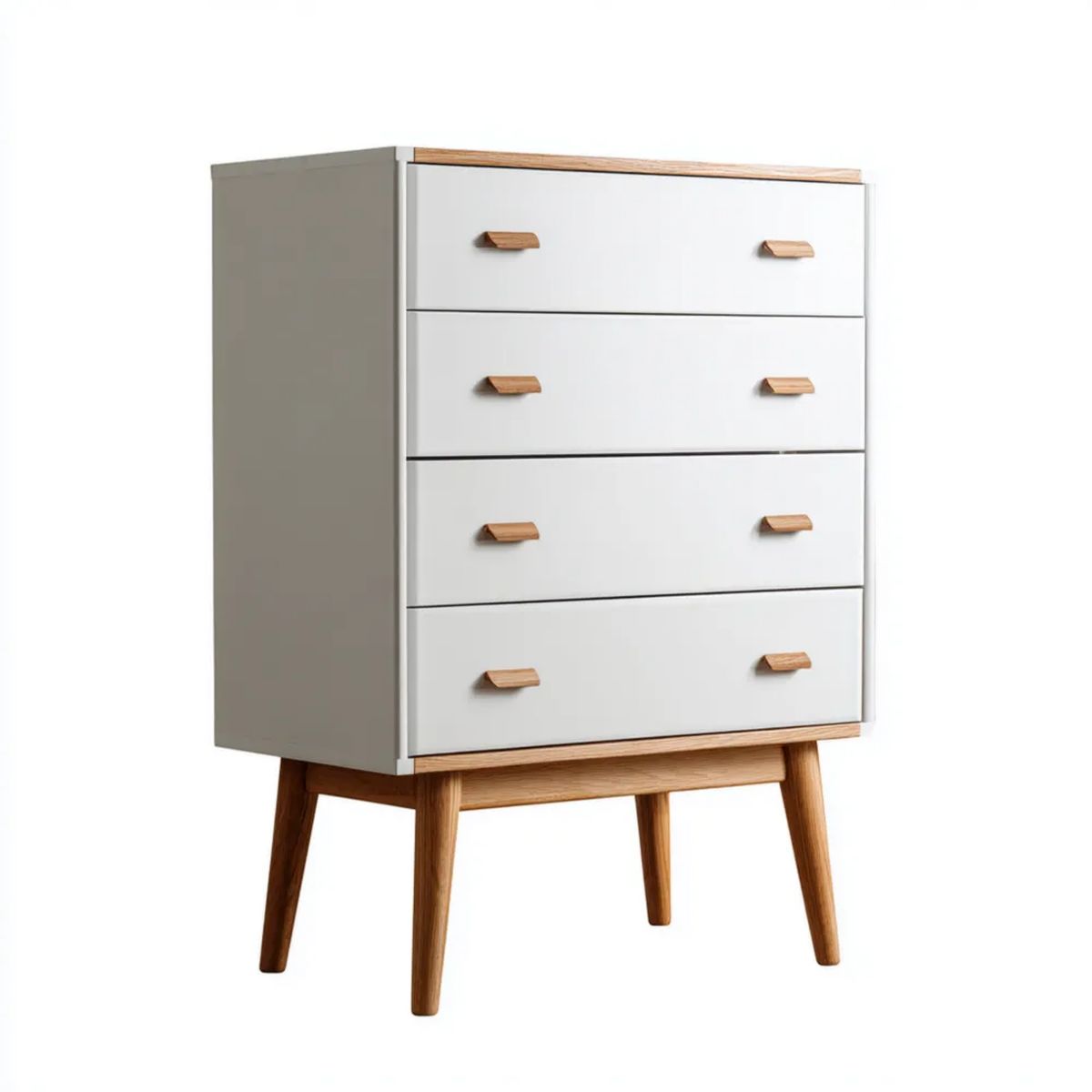 Komoda, Prostokątny komfort 4 szuflady w kolorze białym MDF i Dębowego dębu, 80 x 40 x 120 cm