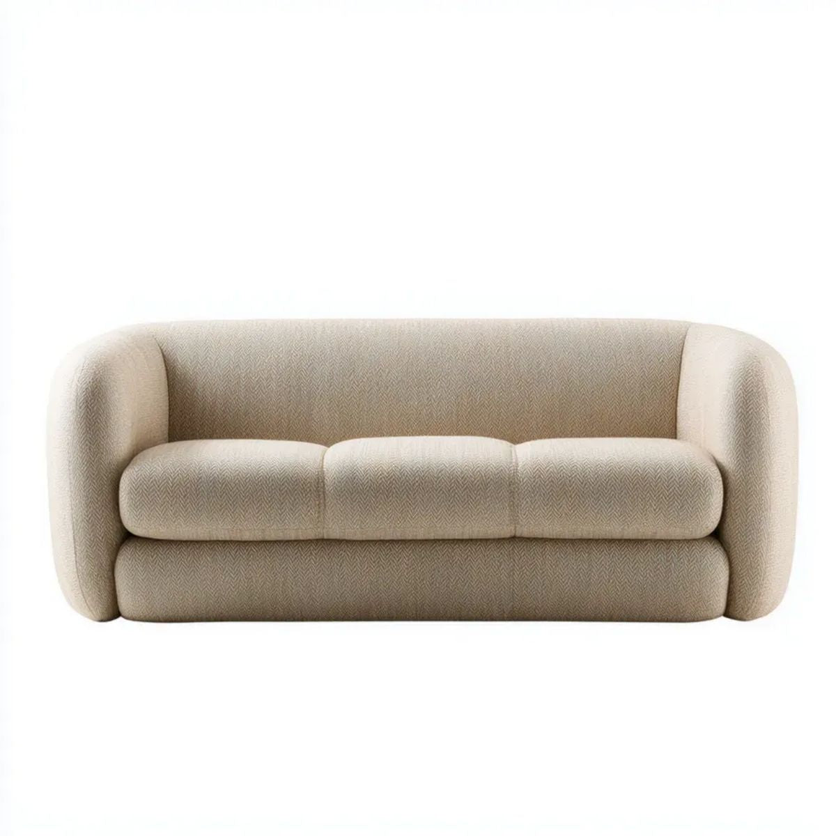 Sofa, Beżowa fotela z sofą w poliestrze z szewronami, zaokrąglony kształt, 220 x 95 x 75 cm