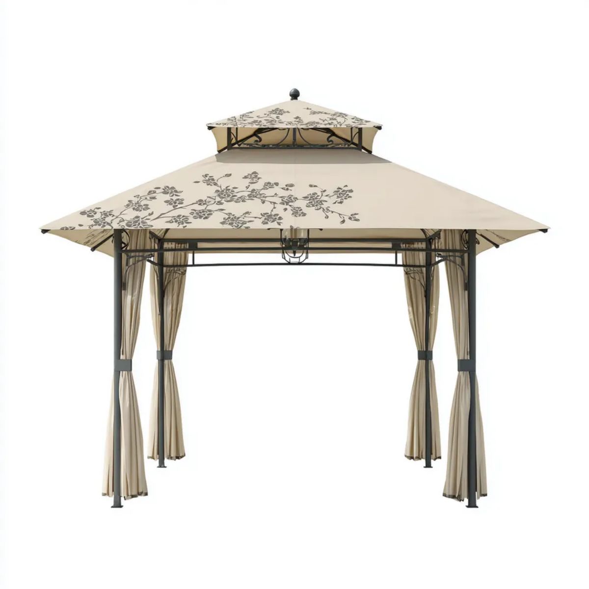 Altana lub pergola, Plac Ogród Montrealu beżowy w stali hartowanej i poliester 300 x 300 x 275 cm z zasłonami
