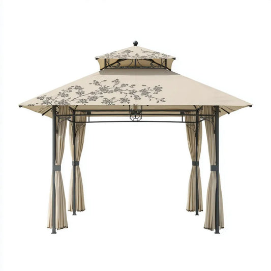 Altana lub pergola, Plac Ogród Montrealu beżowy w stali hartowanej i poliester 300 x 300 x 275 cm z zasłonami