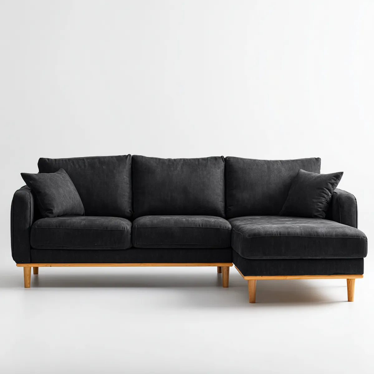 Sofa narożna z rekamierem w prawo Czarna 260 x 160 x 85 cm poliestrowa tapicerka aksamitna kształt litery L