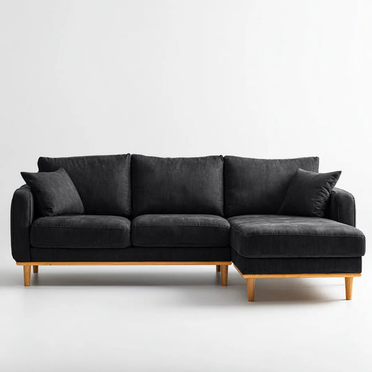 Sofa narożna z rekamierem w prawo Czarna 260 x 160 x 85 cm poliestrowa tapicerka aksamitna kształt litery L
