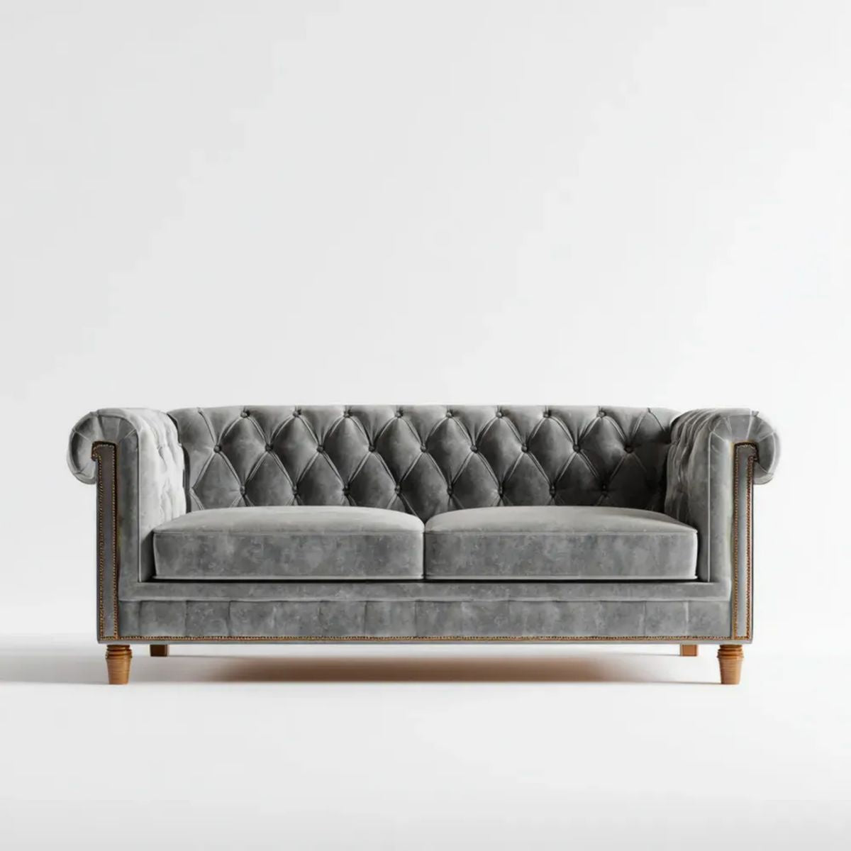 Sofa, Chesterfield Bethleseater 2 Bethlerary szary poliester Bethlevelvet Bethlesoft, 180 x 85 x 75 cm