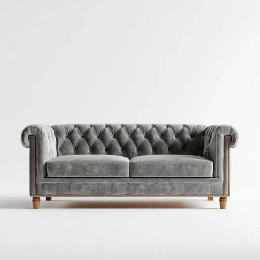 Sofa, Chesterfield Bethleseater 2 Bethlerary szary poliester Bethlevelvet Bethlesoft, 180 x 85 x 75 cm