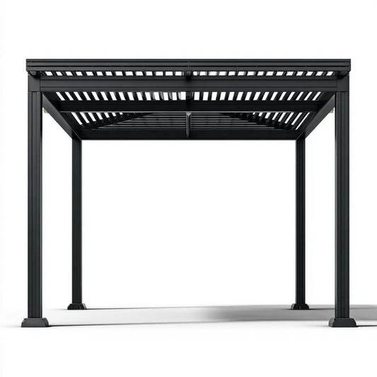 Altana lub pergola, Czarna, odporna na uszkodzenia bioklimatyczna pergola w aluminiowym 400 x 300 x 250 cm z regulowanymi ostrzem