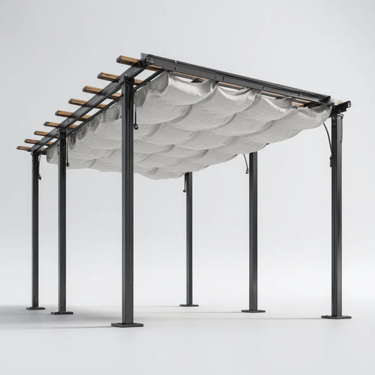 Altana lub pergola, Czarny i biały ogród pergola 300 x 400 x 230 cm w stali i prostokątnym poliestrze