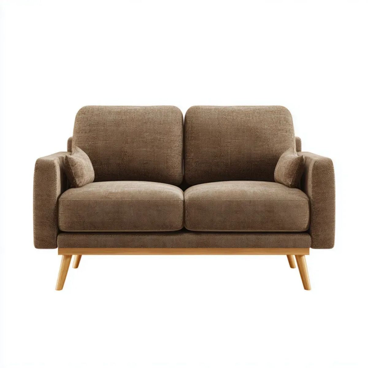 Sofa, 2 brązowe poliestrowe sofa z litego drewna, 150 x 85 x 85 cm