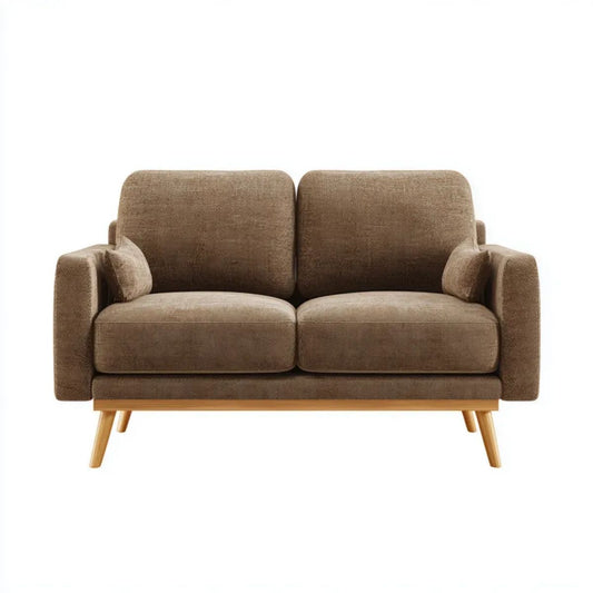 Sofa, 2 brązowe poliestrowe sofa z litego drewna, 150 x 85 x 85 cm