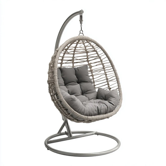 Hamak lub fotel wiszący, Krzesło wiszące z ramą szarą 105 x 105 x 195 cm PE warkocz owalny