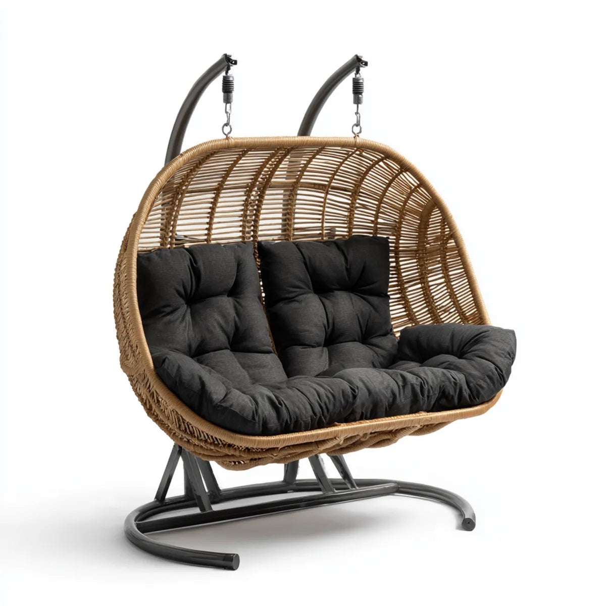 Hamak lub fotel wiszący, Zawieszony fotel 2-fotelik Brązowy czarny 145 x 120 x 200 cm PE- Rattan Steel Oval