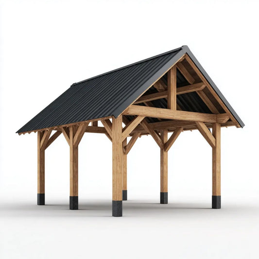 Altana lub pergola, Prostokątny drewniany ogród drewniany pawilon z dwuwarstwowym czarnym stalowym dachem 400 x 300 x 320 cm