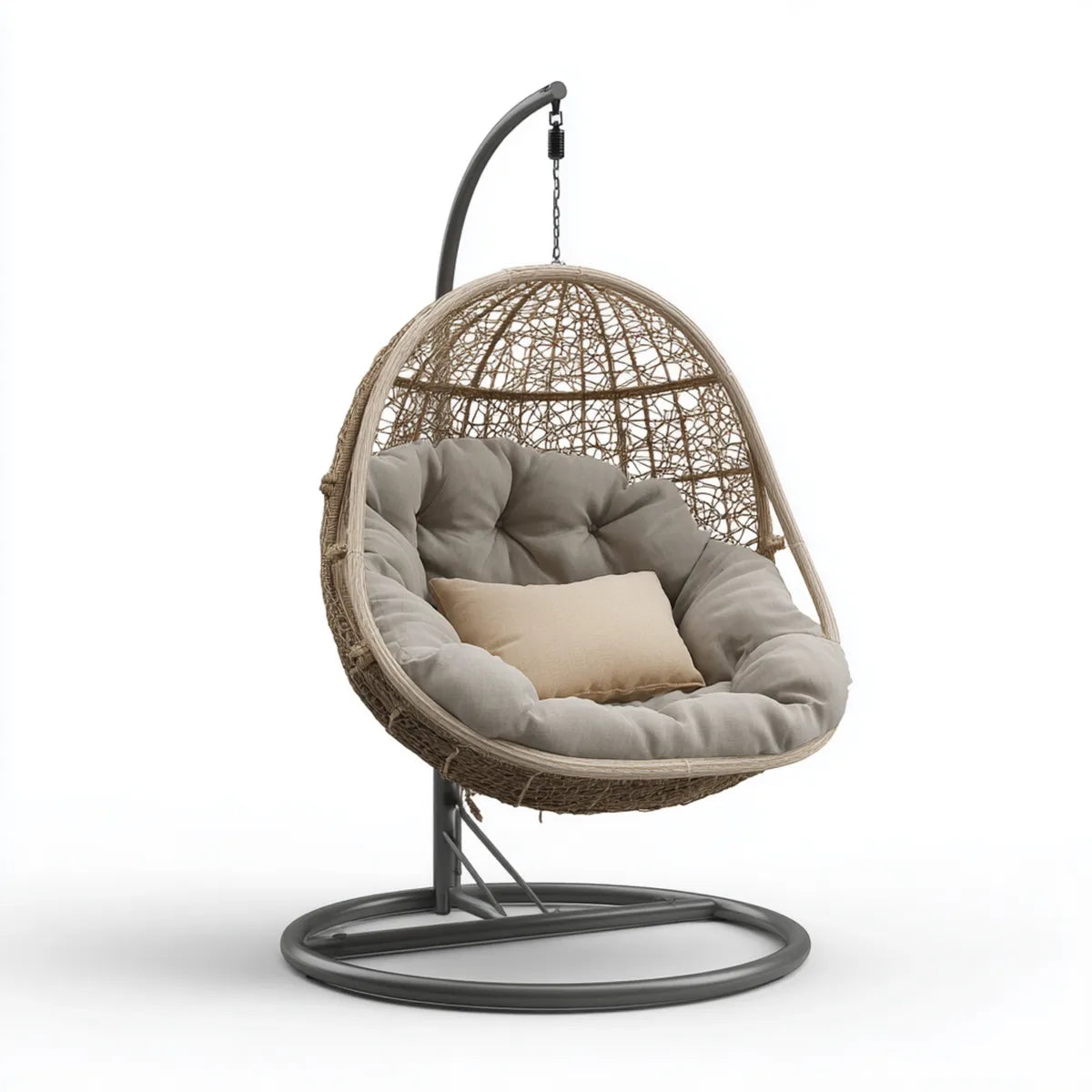 Hamak lub fotel wiszący, Zawieszone krzesło z naturalną szarą ramą 105 x 105 x 198 cm PE- Rattan Oval