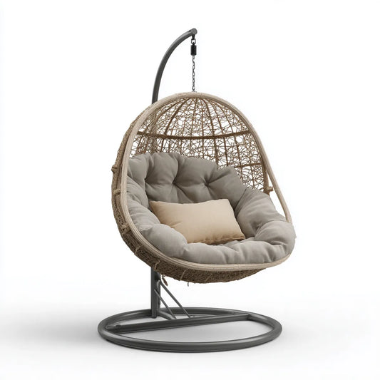 Hamak lub fotel wiszący, Zawieszone krzesło z naturalną szarą ramą 105 x 105 x 198 cm PE- Rattan Oval