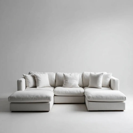 Sofa, 3-osobowa modułowy sofa w kolorze białym, off- biały poliester z poduszkami, 300 x 105 x 82 cm