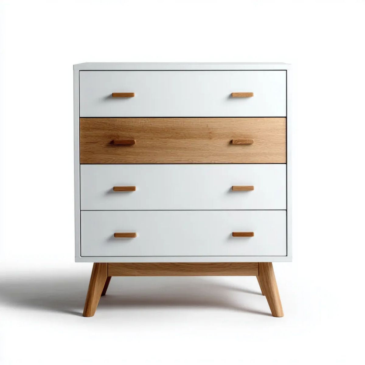 Komoda, Prostokątny komfort 4 szuflady biało-białe i lite dęb 80 x 40 x 110 cm