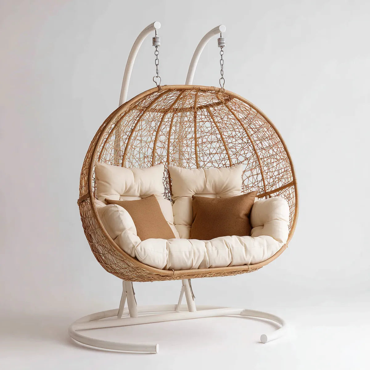 Hamak lub fotel wiszący, Podwójne wiszące krzesło z naturalną białą ramą 130 x 75 x 120 cm stali Polyester Oval