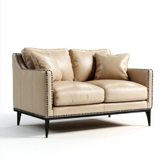 Sofa, 2 prostokątna beżowa sofa w poliuretanowej skórze i czarnym metalu, 160 x 90 x 85 cm