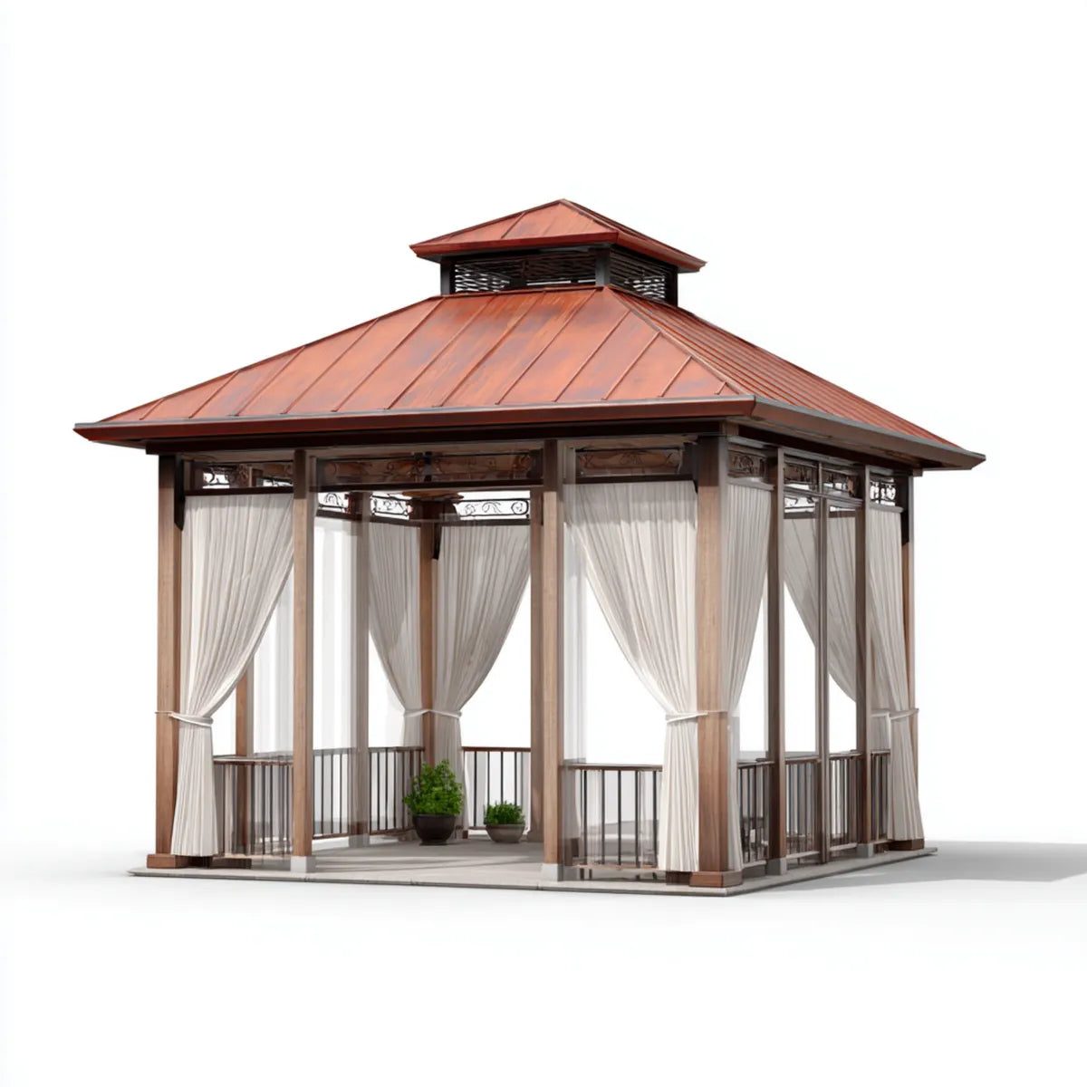 Altana lub pergola, Kwadrat brązowy ogród altana z podwójnym dachem stalowym 400 x 400 x 350 cm