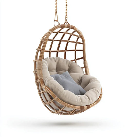 Hamak lub fotel wiszący, Krzesło wiszące Przyroda 80 x 70 x 120 cm rattan owalny z poduszką siedzenia