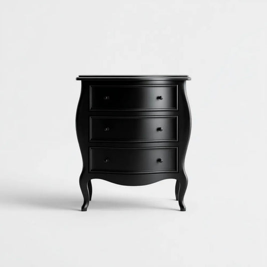 Komoda, Czarna komfort 3 szuflady w MDF, 80 x 45 x 100 cm, zakrzywiony kształt