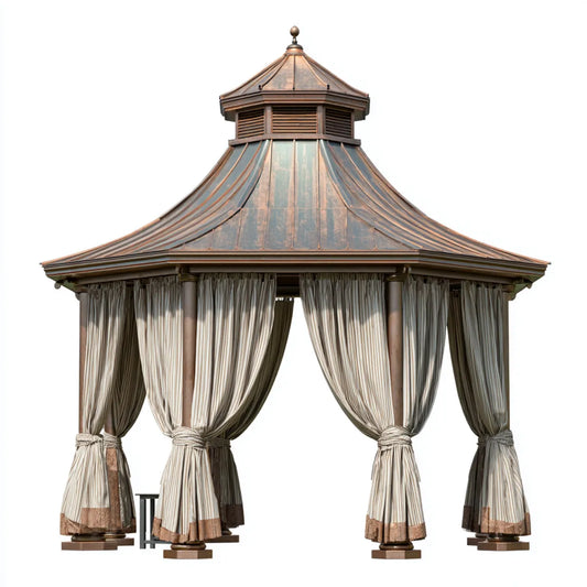 Altana lub pergola, Brąz z mosiądzu Ogród z brązu 360 x 360 x 420 cm stal ocynkowana z zasłonami poliestrowymi